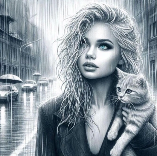 Diamantno slikanje Modrooka ženska z mačko 30 × 40 cm