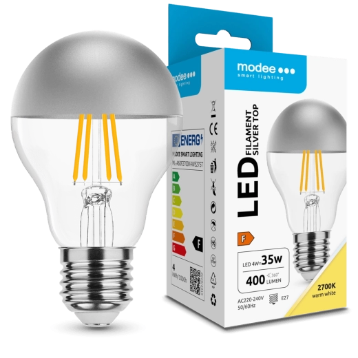 Modee LED žarnica Filament A60 Silver Top 4W E27, 2700K, 400 lm
