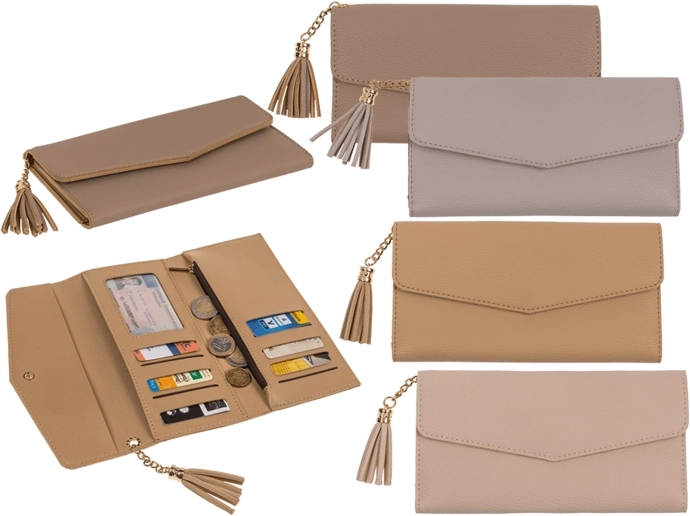 Elegantna denarnica na zadrgo iz umetnega usnja, barvni miks, 19 × 9,5 cm - 1 kos