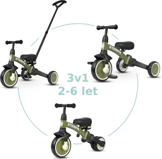QPLAY tricikel Stager 3v1 zelen
