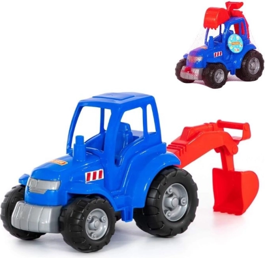 Plastični traktor z bagrsko lopato – moder