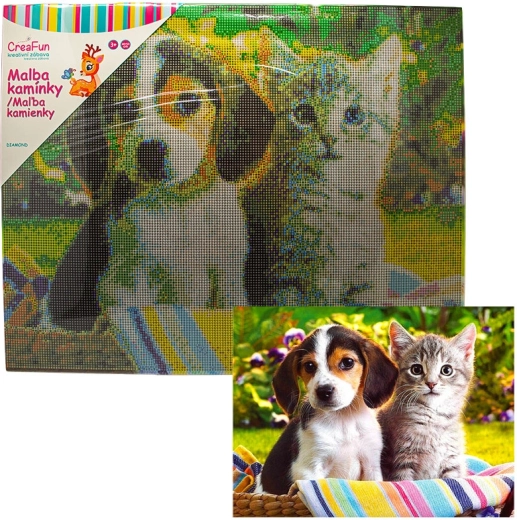 Diamantno slikanje – pes in mačka 40 × 50 cm