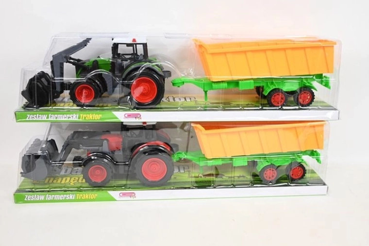 Otroški traktor s sprednjo nakladalno žlico in prikolico