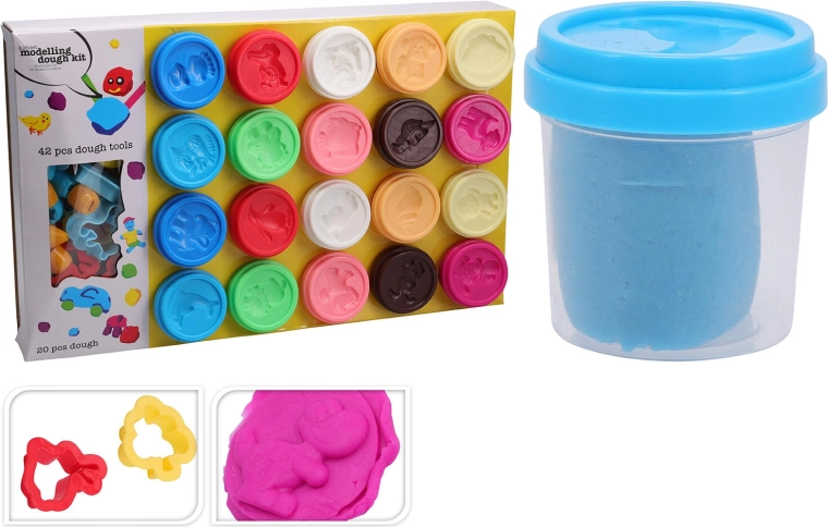 Set plastelina v lončkih 20 kos (55 g) z 42 kosi dodatkov