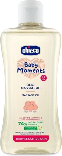 Chicco masažno olje za mlečno krusto z bombažem in vitaminom E, Baby Moments Sensitive 200 ml