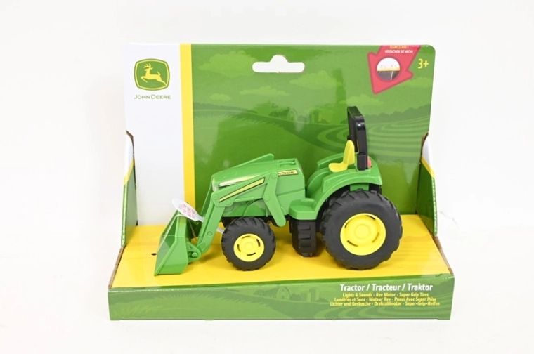 Tomy John Deere mini traktor s sprednjo žlico, lučmi in zvoki