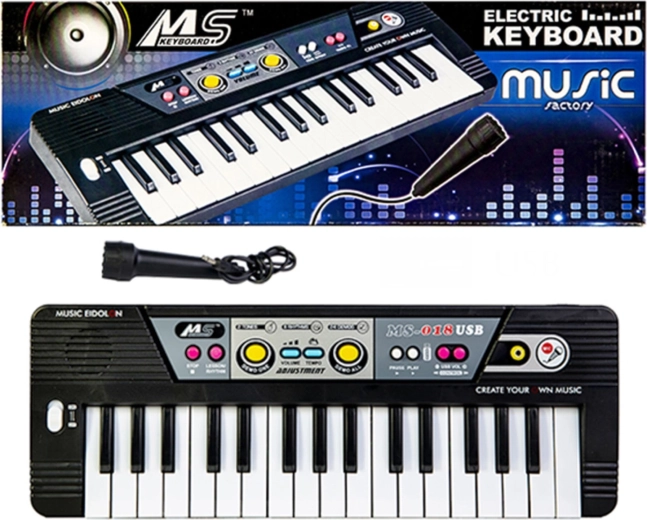Otroški klaviaturni keyboard z mikrofonom, 37 tipk, črn - 1 kos