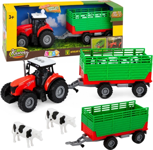 Traktor z odklopno prikolico za prevoz živali s svetlobnimi in zvočnimi učinki (4 deli)