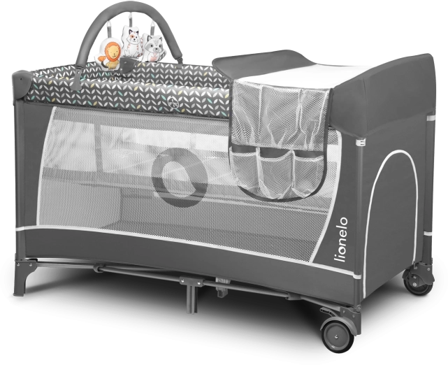 Potovalna posteljica in igralni park 2v1 LIONELO Flower – Siva