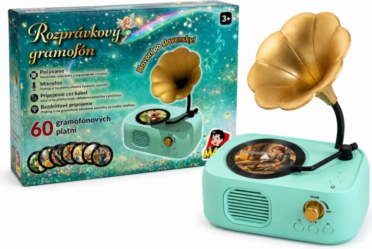 MaDe čarobni gramofon s 60 diski (pravljice, pesmice in zvoki) - 1 kos