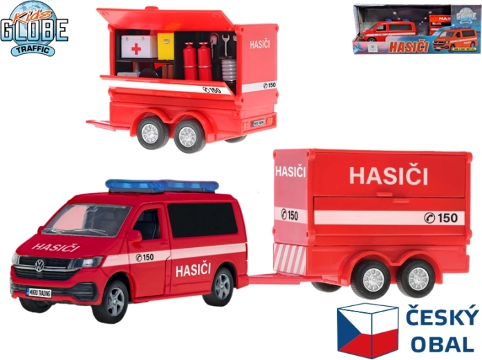 Kids Globe Traffic gasilsko dostavno vozilo Volkswagen s prikolico, češki dizajn