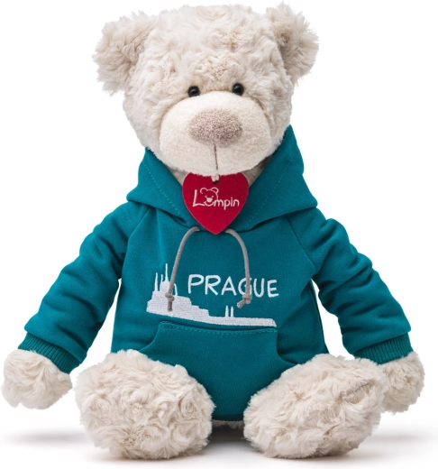 Medvedek Spencer v modrem puloverju s kapuco Praga 35 cm