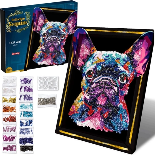 Slika iz bleščic pop art – francoski buldog (ustvarjalni komplet)