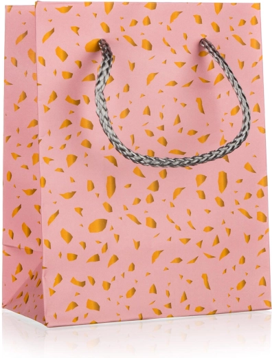 Darilna vrečka S rožnata z zlatimi elementi 11 × 14 × 6 cm