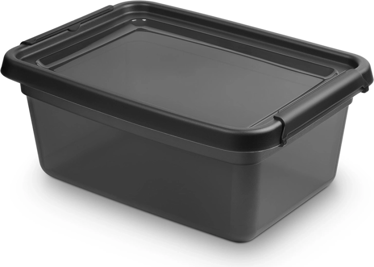 Basestore shranjevalna škatla s pokrovom in sponkami Coal 12,5 l (28 × 38 × 16 cm)
