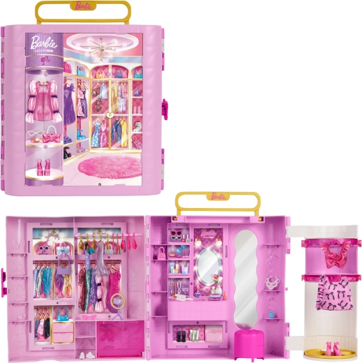 Mattel Barbie deluxe garderobna omara za oblačila s toaletno mizico in dodatki