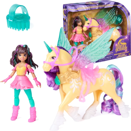 Unicorn Academy čarobna krila – punčka Ava in samorog Leaf z dodatki