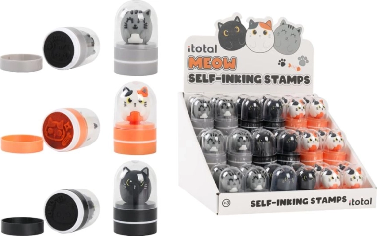 Stojalo s kompletom 36 žigov z mačkami