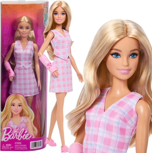 Barbie Fashionistas punčka v rožnatem karo vzorcu z rožnato opornico za roko