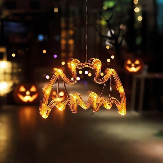 Svetleči halloween okrasek v obliki netopirja s priseskom in 12 LED-diodami