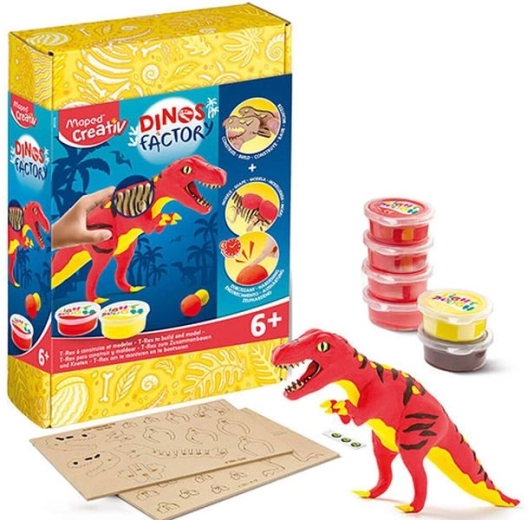 Creativ tovarna za dinozavre – 3D lesena sestavljanka in modelirna masa tiranozaver rex
