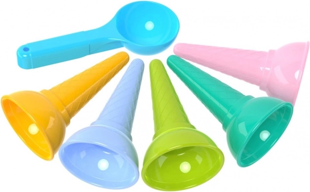 Komplet barvnih modelčkov za sladoledne kornete z zajemalko
