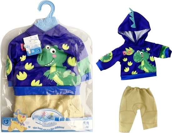 Oblačilo za dojenčkasto punčko z dino puloverjem s kapuco in bež hlačami – 1 kos