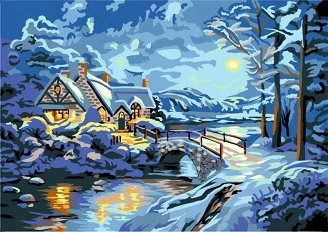 Norimpex diamond painting Winter Night Over the Stream 30 × 40 cm