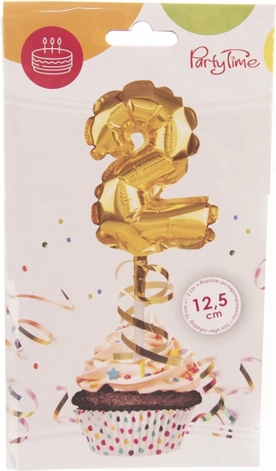 Folijski balon številka 2, zlat cake topper, 12,5 cm