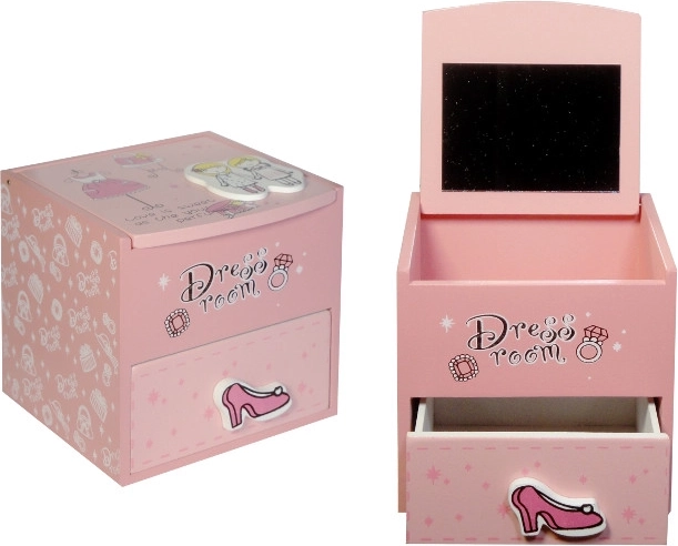 Lesena škatlica za nakit z ogledalcem – rožnata