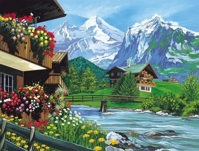 Norimpex diamantno slikanje hiška v gorah 30 × 40 cm