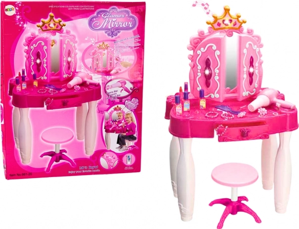 Otroška toaletna mizica s čarobno paličico in MP3, rožnata