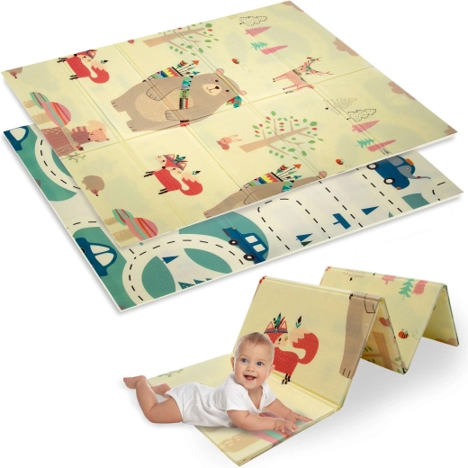 Dvoslojna zložljiva penasta podloga XPE 120 × 180 cm z živalskimi in cestnimi motivi HUMBI