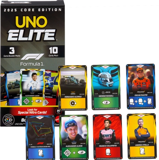 Karte UNO Elite Formula 1 2025 – razširitveni Booster Pack