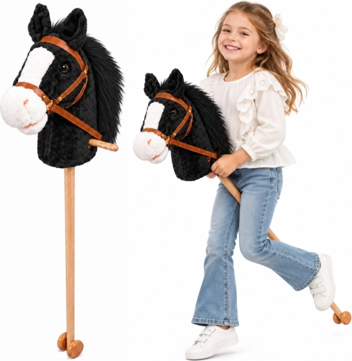 Hobby Horse črno-beli konj na palici s koleščki in zvokom galopa, 100 cm