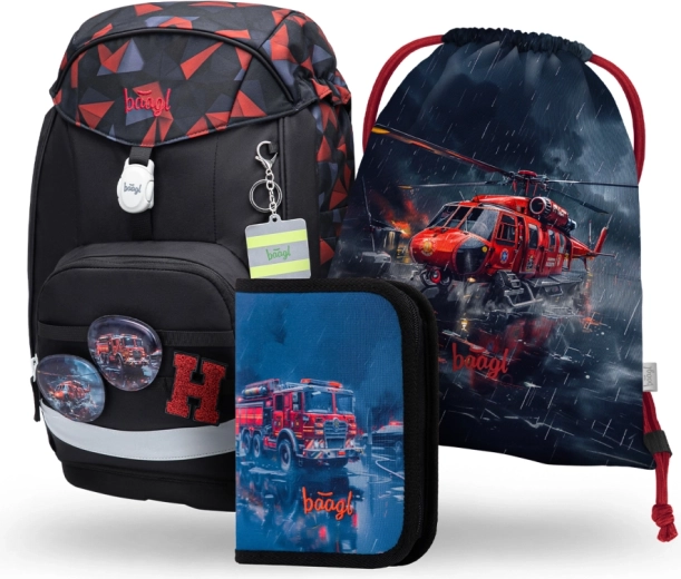 Šolski set BAAGL Airy Plus Reševalci – nahrbtnik, peresnica in vrečka
