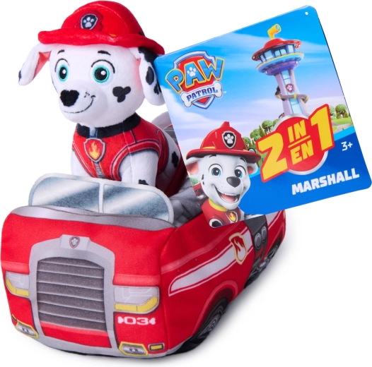 Paw Patrol Marshall 2v1 plišastek z gasilskim avtomobilčkom 22 cm