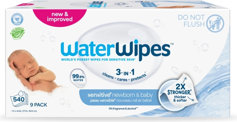 Vlažilni robčki WATERWIPES Newborn & Baby 3v1, 9×60 kosov (skupaj 540 kosov)