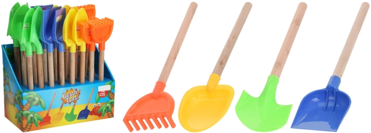 Otroška plažna lopatka 42 cm z lesnim ročajem