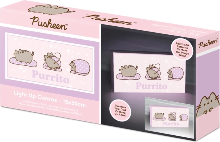 Pusheen svetleča slika 15 × 30 cm – rožnato ozadje Purrito