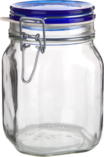 Hermetični stekleni kozarec 1 l s patentnim zapiranjem Fido Blue