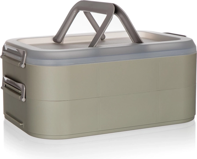 Dvonadstropna prenosna party škatla z navlakom LATTE, 40 × 28 × 17,8 cm