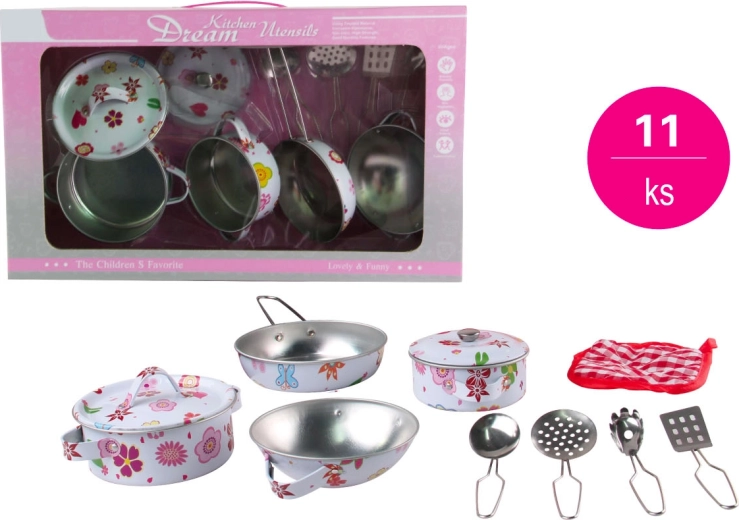 11-delni pločevinasti komplet otroškega posodja s potiskom