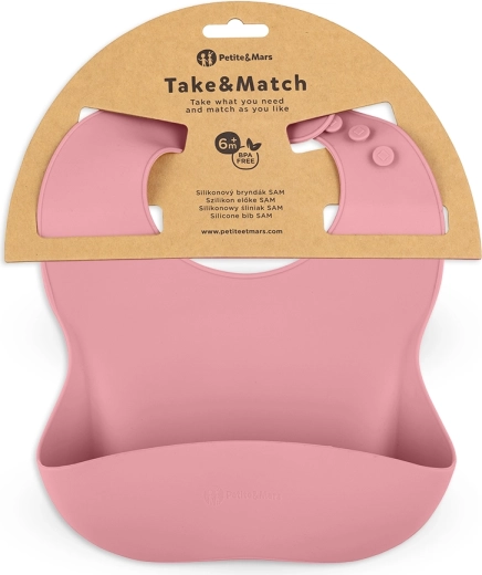 Petite&Mars silikonski slinček Take&Match dusty rose 6m+