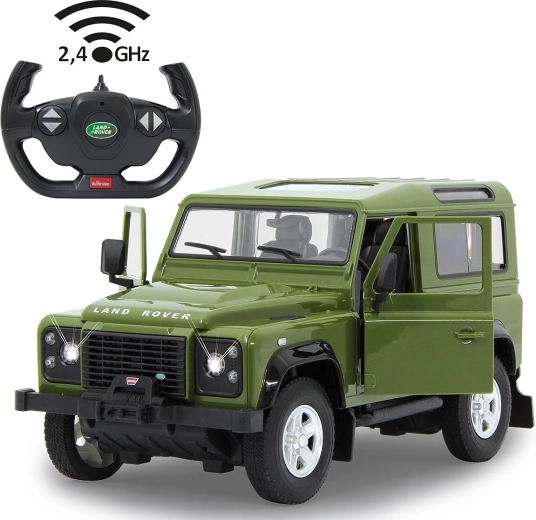 Jamara Land Rover Defender RC car 1:14 green 2.4 GHz with LED lights and opening doors
