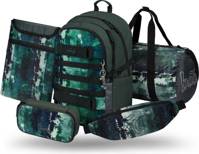 Baagl set Skate Forest: šolski nahrbtnik, peresnica, športna torba, torbica za pas in ovitek za prenosnik