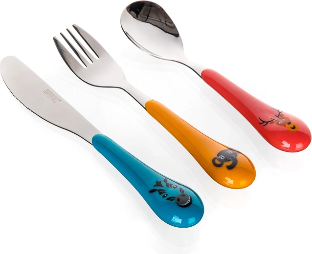 Otroški komplet jedilnega pribora ZOO s plastičnim ročajem, 3 deli
