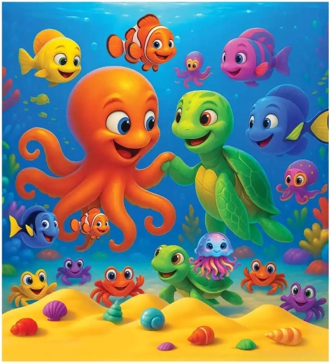 Lesene sestavljanke hobotnica in želva WOODEN CITY, 20 kosov