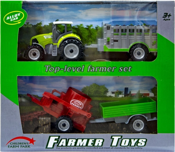 Zeleni traktor z zamenljivimi prikolicami