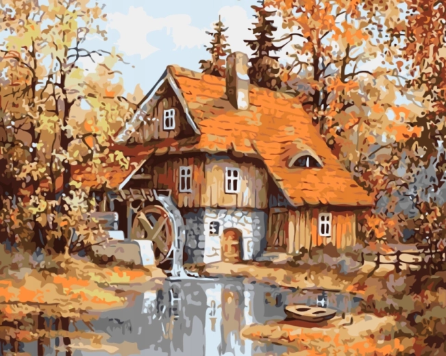 NORIMPEX Slikanje po številkah Mlin v gozdu ob ribniku 40 × 50 cm